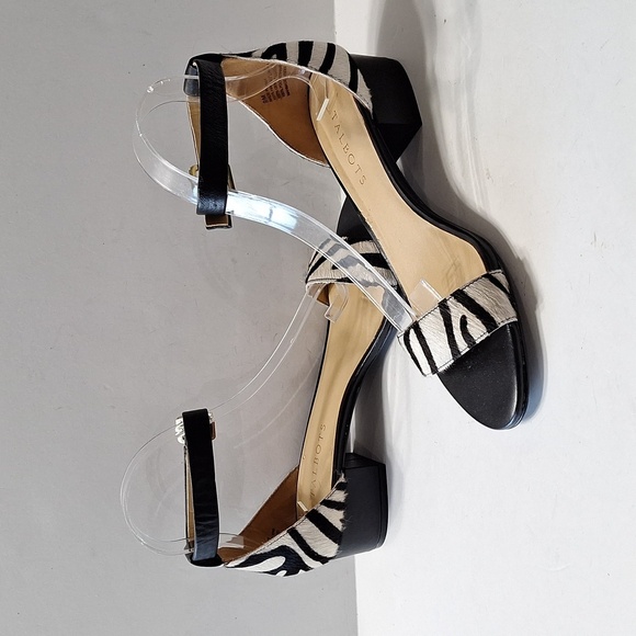 Talbots Black White Animal Print Calf Hair Mobwife Preppy Heel Sandals Size 9 - Picture 6 of 13